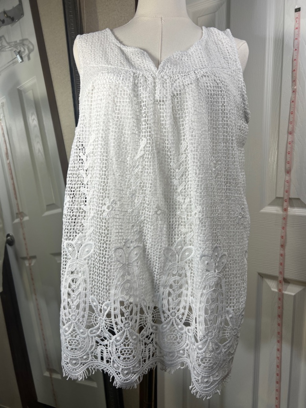 Style & Co. White Crochet Sleeveless Lace-Trim Blouse